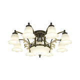 Vintage Floral White Glass Ceiling Lamp With 3/6/8 Lights For Dining Room - Semi Flush Mount In