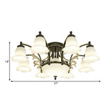 Vintage Floral White Glass Ceiling Lamp With 3/6/8 Lights For Dining Room - Semi Flush Mount In