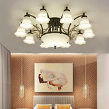 Vintage Floral White Glass Ceiling Lamp With 3/6/8 Lights For Dining Room - Semi Flush Mount In