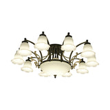 Vintage Floral White Glass Ceiling Lamp With 3/6/8 Lights For Dining Room - Semi Flush Mount In