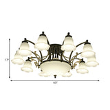 Vintage Floral White Glass Ceiling Lamp With 3/6/8 Lights For Dining Room - Semi Flush Mount In