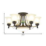 Rustic Opal Glass Flower Ceiling Light Fixture With Semi Flush Mount - 9/11/13 Lights For Living