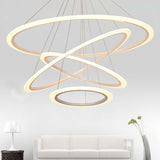 Led Acrylic Circular Stairway Chandelier - Artistic Pendant Light In White
