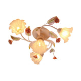 Rustic White Glass Flower Semi Flush Mount Light With 4/7 Lights - Bedroom Hanging Fixture
Or
White