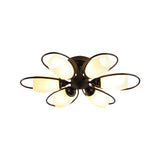 Semi Flush Mount Traditional Flower Shaped Ceiling Light: 3/6/8 Lights White Glass Black Ideal For