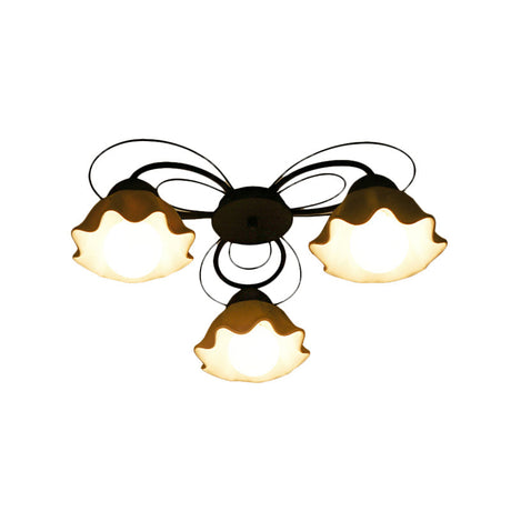 Traditional Black Ceiling Mount Light Fixture With Scalloped White Glass Ideal For Bedroom (3/5/6