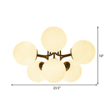 Traditional Black Semi Flush Ceiling Light Fixture With Globe White Glass Shade - 3/6 Lights For