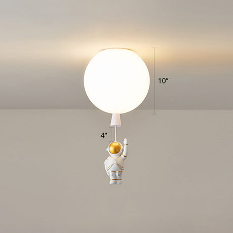 Creative Astronaut Themed Balloon Ceiling Mount Light Silica Gel 1-Bulb Bedroom Flush White / 10 A