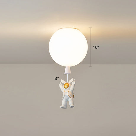 Creative Astronaut Themed Balloon Ceiling Mount Light Silica Gel 1-Bulb Bedroom Flush White / 10 C