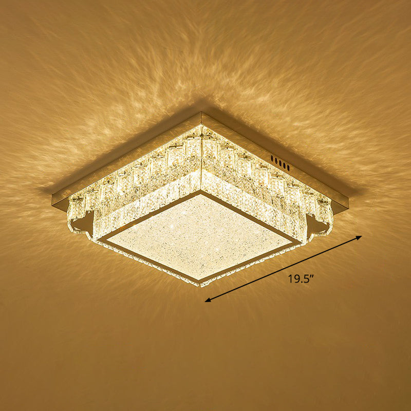 Modern Crystal Led Flush Ceiling Light With Sleek Geometric Design Clear / 19.5 Square