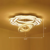 Modern Circular Led Flushmount With Clear Crystal For Living Room Ceiling / 23.5 Flower