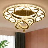 Floral Led Ceiling Light: Contemporary Crystal Clear Semi Flush For Living Room