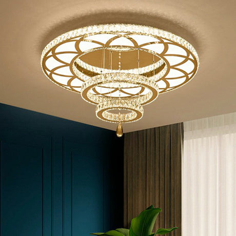 Floral Led Ceiling Light: Contemporary Crystal Clear Semi Flush For Living Room