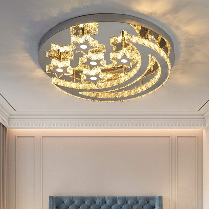 Modern Crystal Stainless Steel Semi Flush Mount Ceiling Light For Bedroom