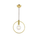 Minimalist Metal Pendant Light With Ring Pendulum Design - Single Bulb Brass Finish Fixture