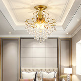 Vintage Swirl Metal Semi-Flush Ceiling Lighting With Crystal Orbs (3 Bulbs)