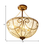 Rustic Bronze Bowl Crystal Ceiling Light - Semi Flush Mount For Bedroom