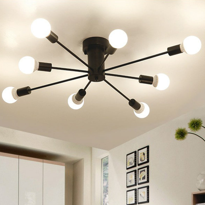 Loft-Style Black Metal Flush Mount Light For Living Room 8 /