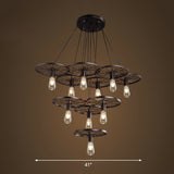Loft Style Wagon Wheel Chandelier - Cast Iron Suspension Pendant Light For Dining Room 10 / Black