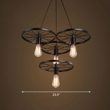 Loft Style Wagon Wheel Chandelier - Cast Iron Suspension Pendant Light For Dining Room 4 / Black