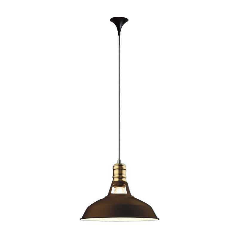 Industrial Iron Barn-Shaped Pendulum Light With Vented Socket - 1 Bulb Dining Room Pendant Fixture