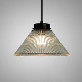 Retro-Style Clear Ribbed Glass Suspension Pendant Light For Restaurants - 1 Head Tapered Design