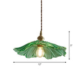 Vintage Floral Pendant Light With Ruffle Glass - Ideal For Restaurants Green