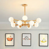 Nordic White Glass Ball Pendant Light For Living Room - Wood Sputnik Chandelier