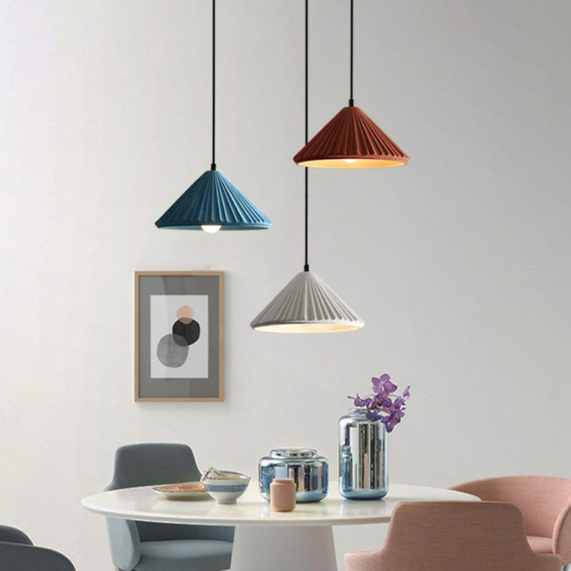 Macaron Single Pendant Ceiling Light For Living Room - Cement Conical Suspension Fixture