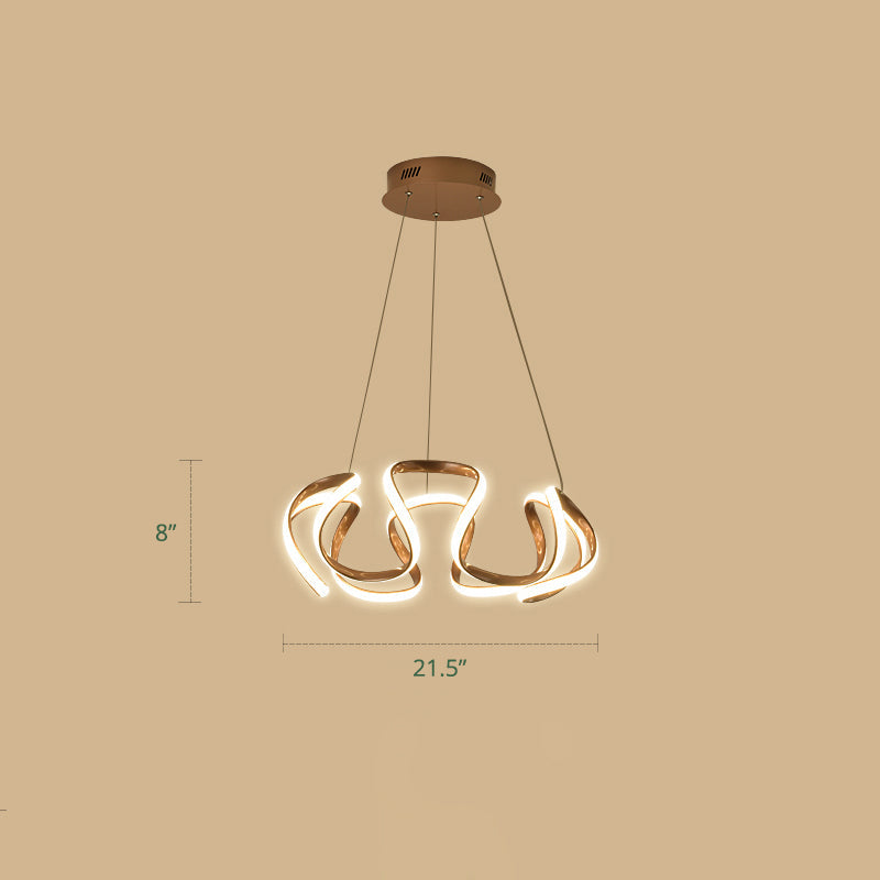 Gold-Plated Led Pendant Lamp With Curved Design For Dining Room Chandelier Gold / Warm