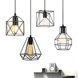 Industrial Metal Wire Cage Bedside Pendant Light - Black Hanging Lamp Kit