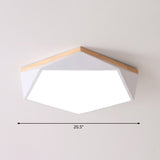 Geometric Led Ceiling Light With Wood Accent - Modern Acrylic Flush Mount For Bedroom