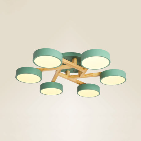 Sleek Wood Branch Led Ceiling Light With Minimalistic Acrylic Shade 6 / Green Warm