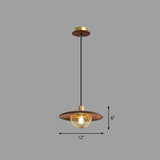 Contemporary Disc Pendant Light With Wooden Finish And Cage Bottom - 1-Light Ceiling Lighting 1 /