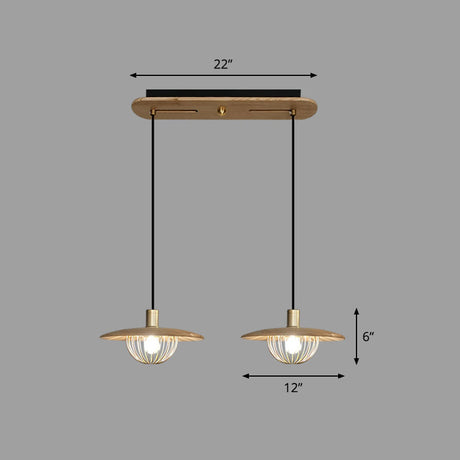 Contemporary Disc Pendant Light With Wooden Finish And Cage Bottom - 1-Light Ceiling Lighting 2 /