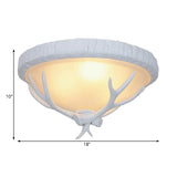 Country-Style Frosted Glass Flush Lamp With Elk Pattern - 3 Lights In White