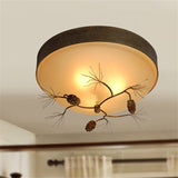 Rustic 3-Light Ceiling Mount With Frosted Glass Bowl For Corridor - Pinecone Accent Included