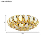 23.5’/31.5’ Contemporary Crystal And Glass Round Flush Ceiling Light With Leaf Pattern In Gold