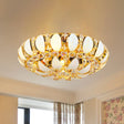 23.5’/31.5’ Contemporary Crystal And Glass Round Flush Ceiling Light With Leaf Pattern In Gold
