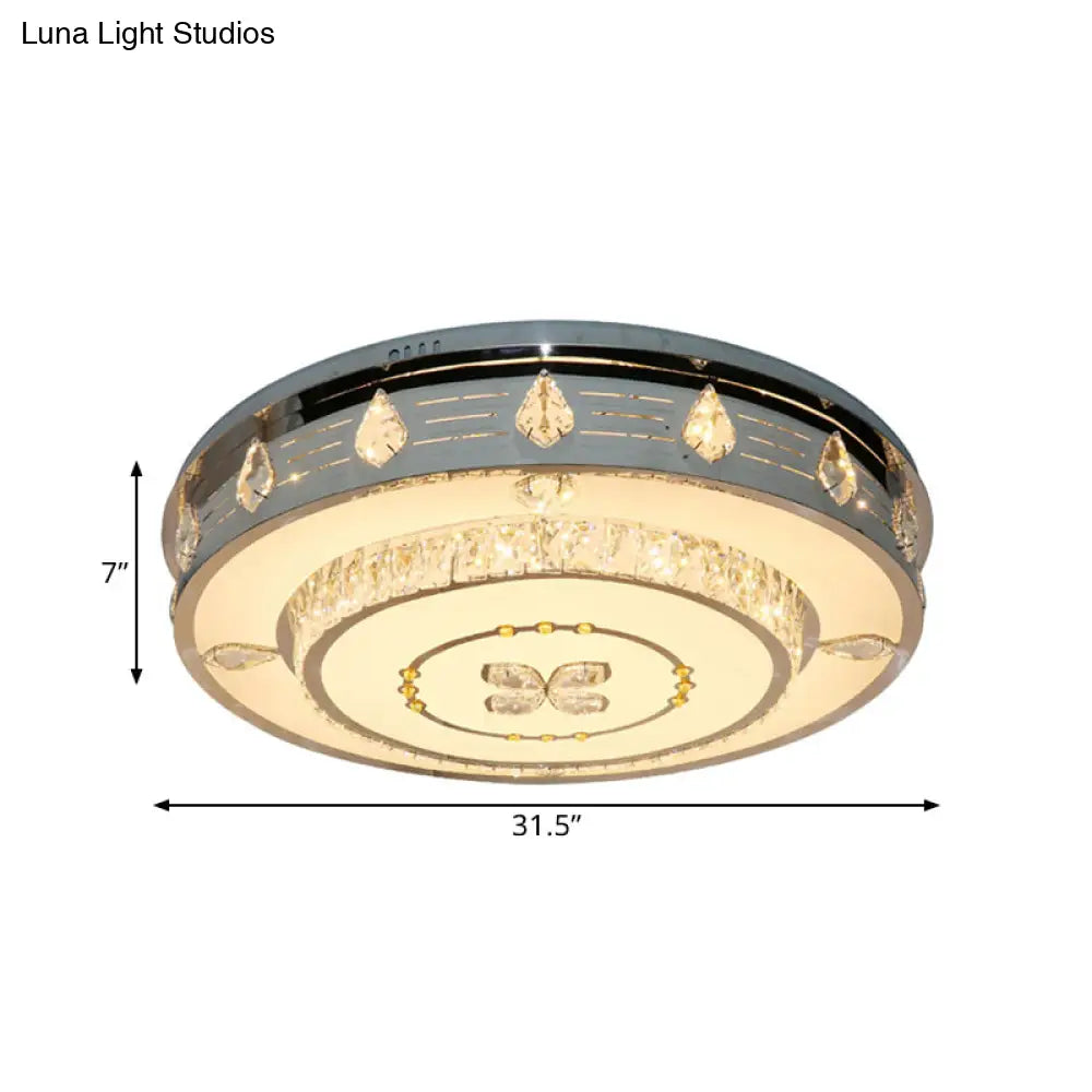 23.5’/31.5’ Led Round Flushmount Stainless-Steel Light Fixture With Clear Crystal Blocks -