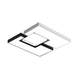 Modern Metal Square/Rectangular Flush Mount Lamp - Black/White 22/31.5 Wide Led Ceiling Fixture With