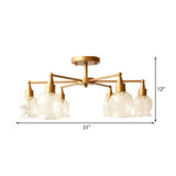 Traditional Gold Semi Flush Light With Flower Shape Clear Glass - 6 Lights Living Room Semi-Mount