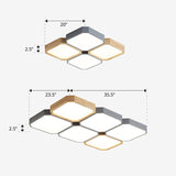 Led Checkered Ceiling Light: Nordic Grey Metal And Wood Fixture For Living Room