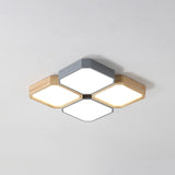 Led Checkered Ceiling Light: Nordic Grey Metal And Wood Fixture For Living Room 4 / White