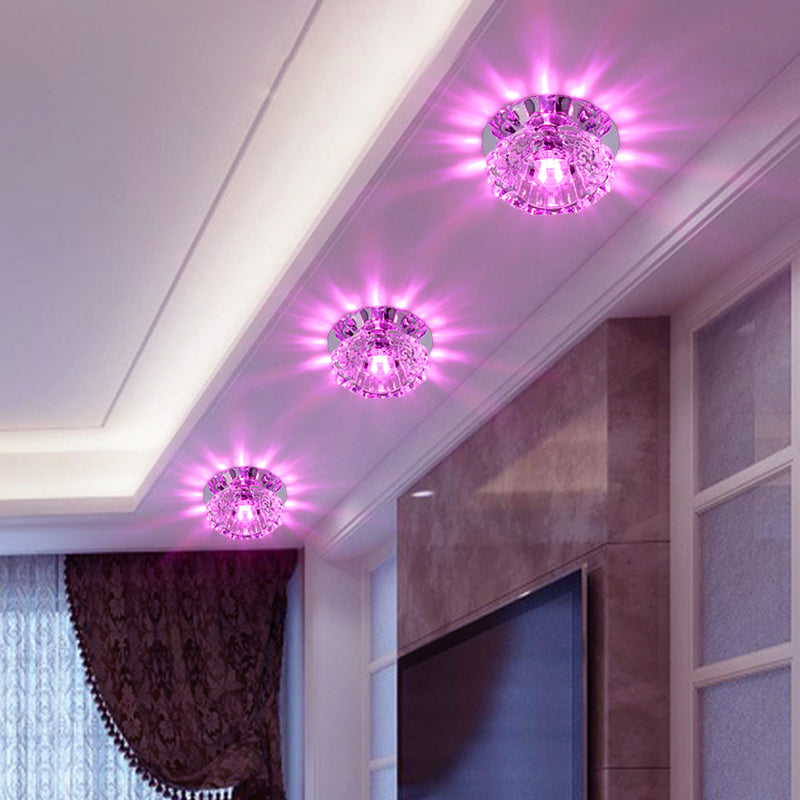 Modern Led Flush Mount Ceiling Light With Clear Crystal Floral Design - Ideal For Corridors / Purple