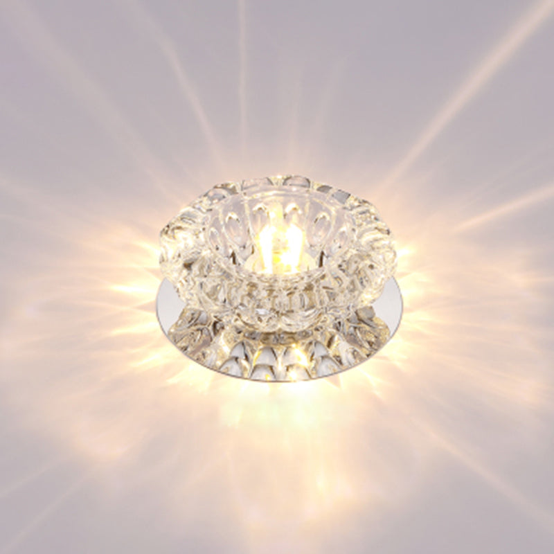 Minimalist Led Crystal Flush Mount Ceiling Lamp For Flower-Inspired Corridors Clear / Warm