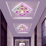 Modern Stainless Steel Led Flush Mount Ceiling Light With Clear Flower Crystal Square Spotlight S
