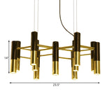 Contemporary Metal Tube Chandelier - Gold Led Pendant Light With 11/22 Lights In Warm Glow