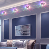 Floral Flush Mount Led Ceiling Lamp With Clear Crystal Accents - Minimalistic Stainless Steel Design