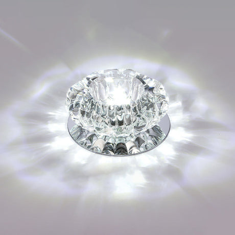 Floral Flush Mount Led Ceiling Lamp With Clear Crystal Accents - Minimalistic Stainless Steel Design